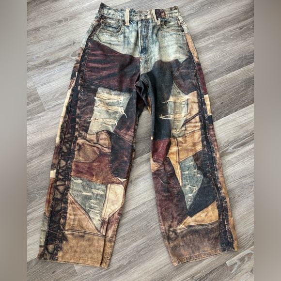Acne Studios Denim - Acne Studios 3D Print Patchwork Distressed Wide-Leg Jeans